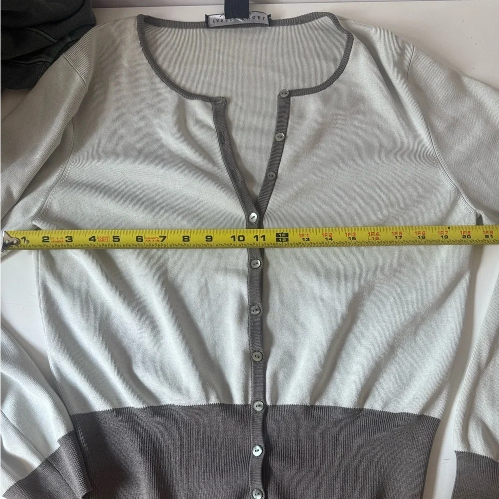YANSI FUGEL GRAY PONTE SILK KNIT CREW NECK LONG SLEEVE BUTTON UP CARDIGAN XL